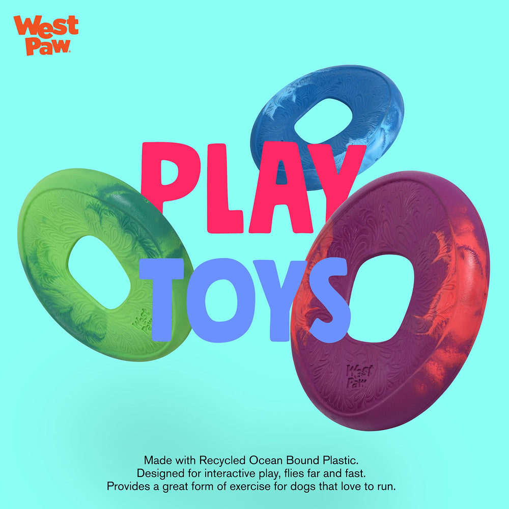 West Paw Seaflex Sailz Disc sized for moderate chewers and interactive games.