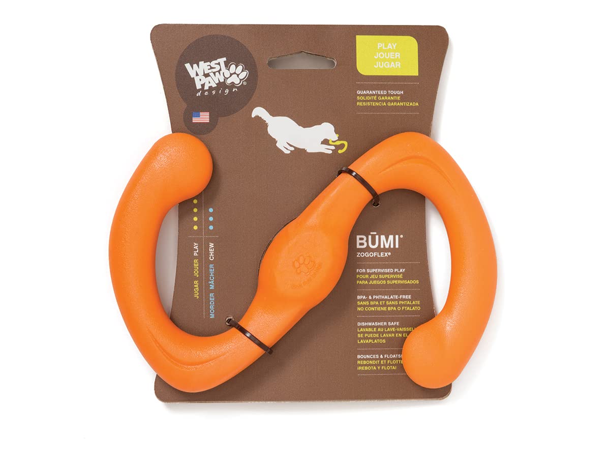 West Paw Zogoflex Bumi S-shape toy stretches for double fun during tug sessions.
