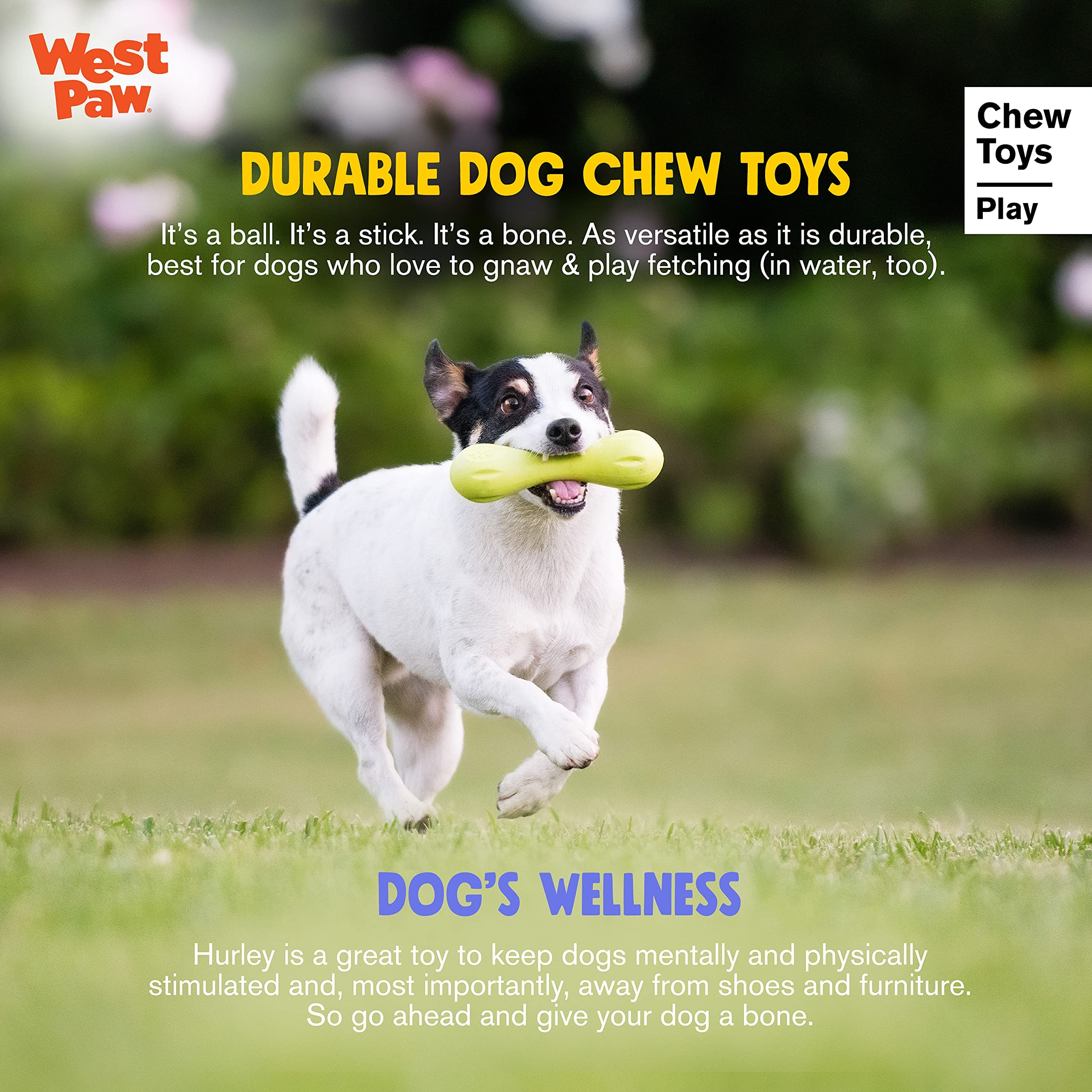 WEST PAW Zogoflex Hurley bright aqua fetch toy for durable outdoor play and visibility