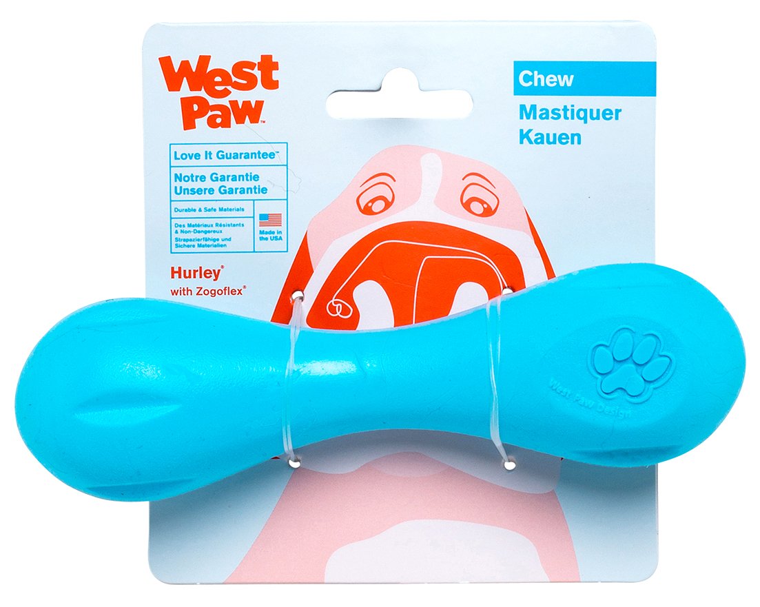 WEST PAW Zogoflex Hurley dog bone chew toy aqua, durable for aggressive chewers