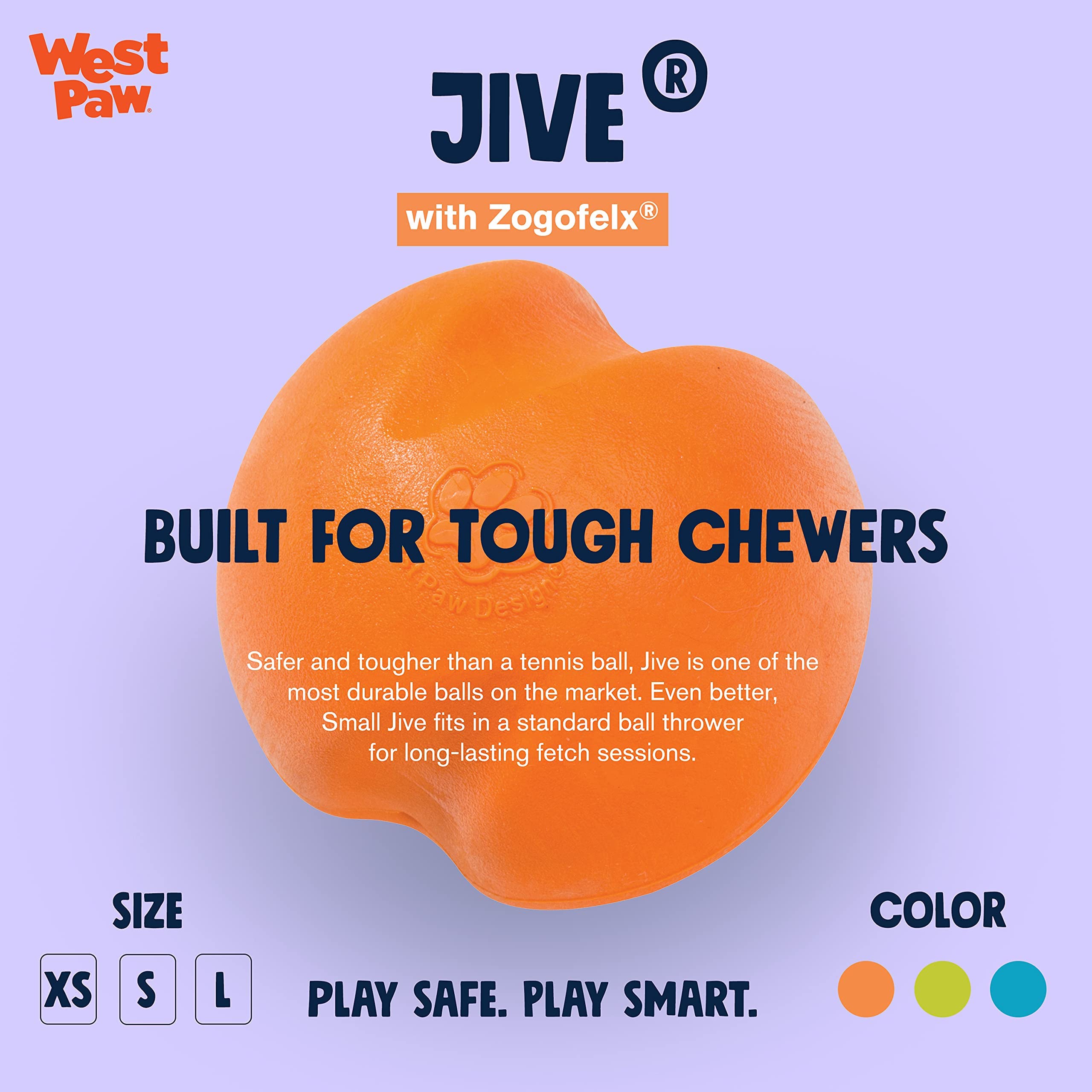 WEST PAW Zogoflex Jive Ball with unpredictable bounce for interactive play.