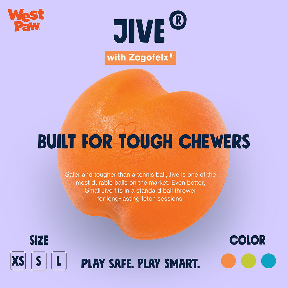 WEST PAW Zogoflex Jive Ball with unpredictable bounce for interactive play.