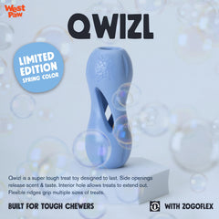 West Paw Zogoflex Qwizl treat-dispensing toy supports interactive chewing.