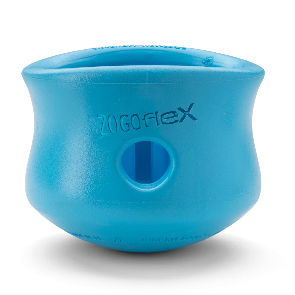 West Paw Zogoflex Toppl side-view in Aqua Blue for durable daily play.