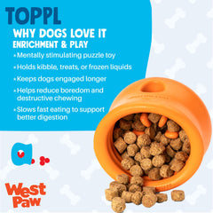 West Paw Zogoflex Toppl open treat-compartment image for easy-access rewards.