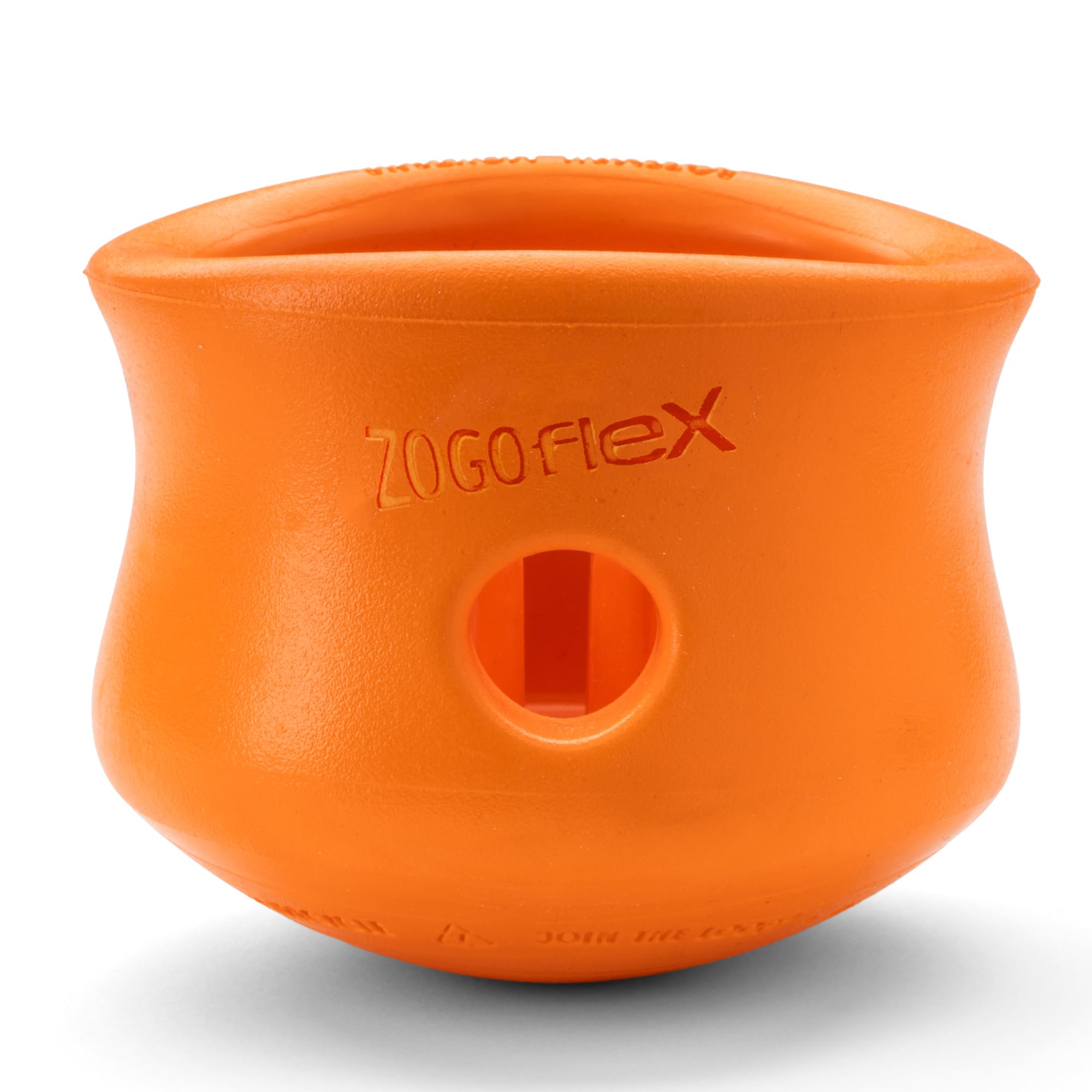 WEST PAW Zogoflex Toppl treat-dispensing toy engages dogs during meals.