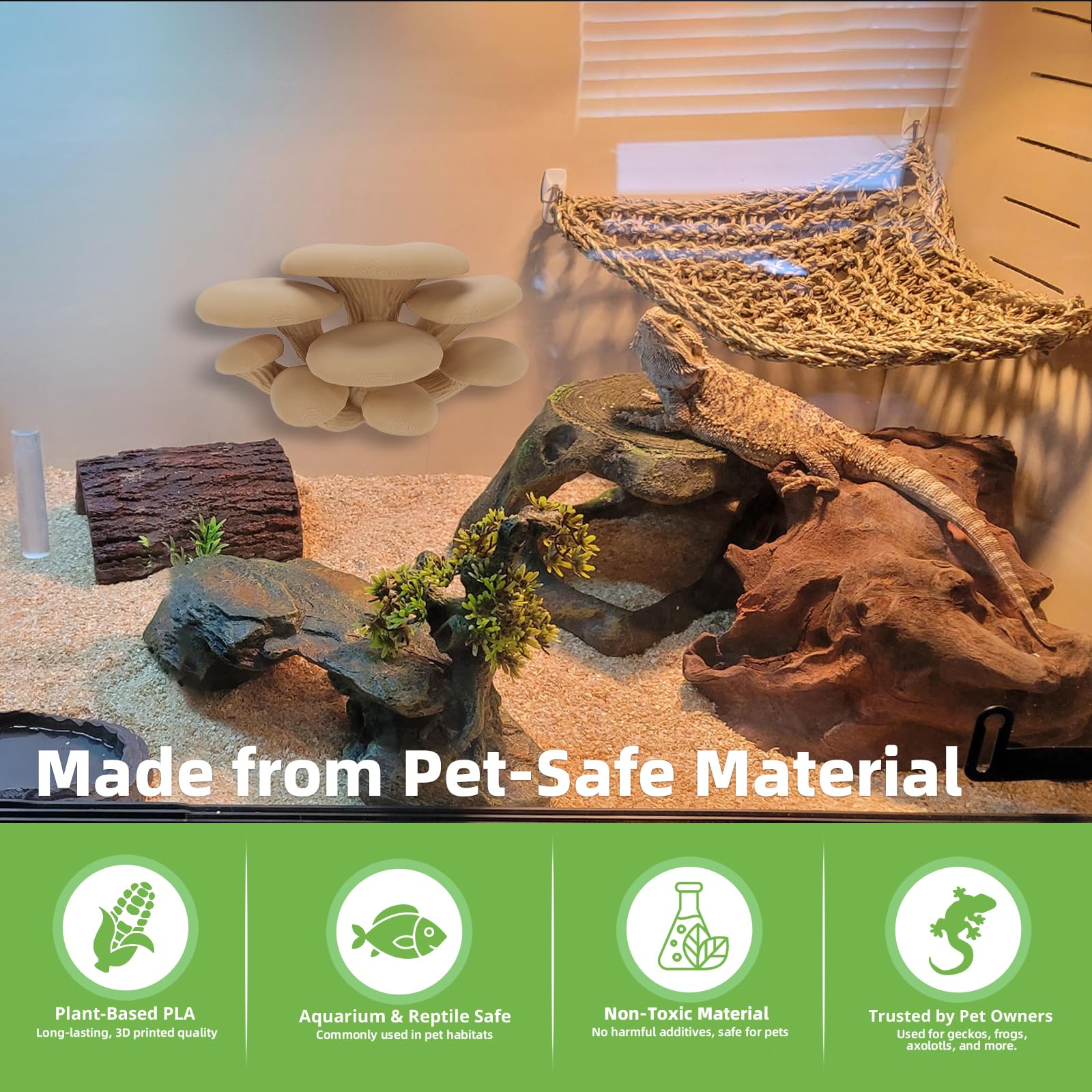 Westant Mushroom Decor frog habitat adds natural shelter and hiding