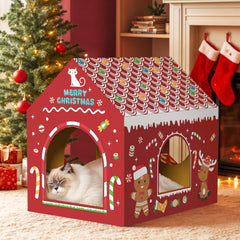 WESTERN HOME cardboard cat house front view with scratcher for cozy indoor play.