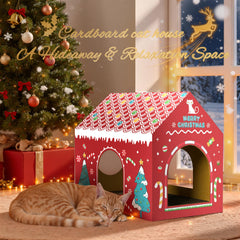 WESTERN HOME cardboard cat house side view showing spacious interior for cats.