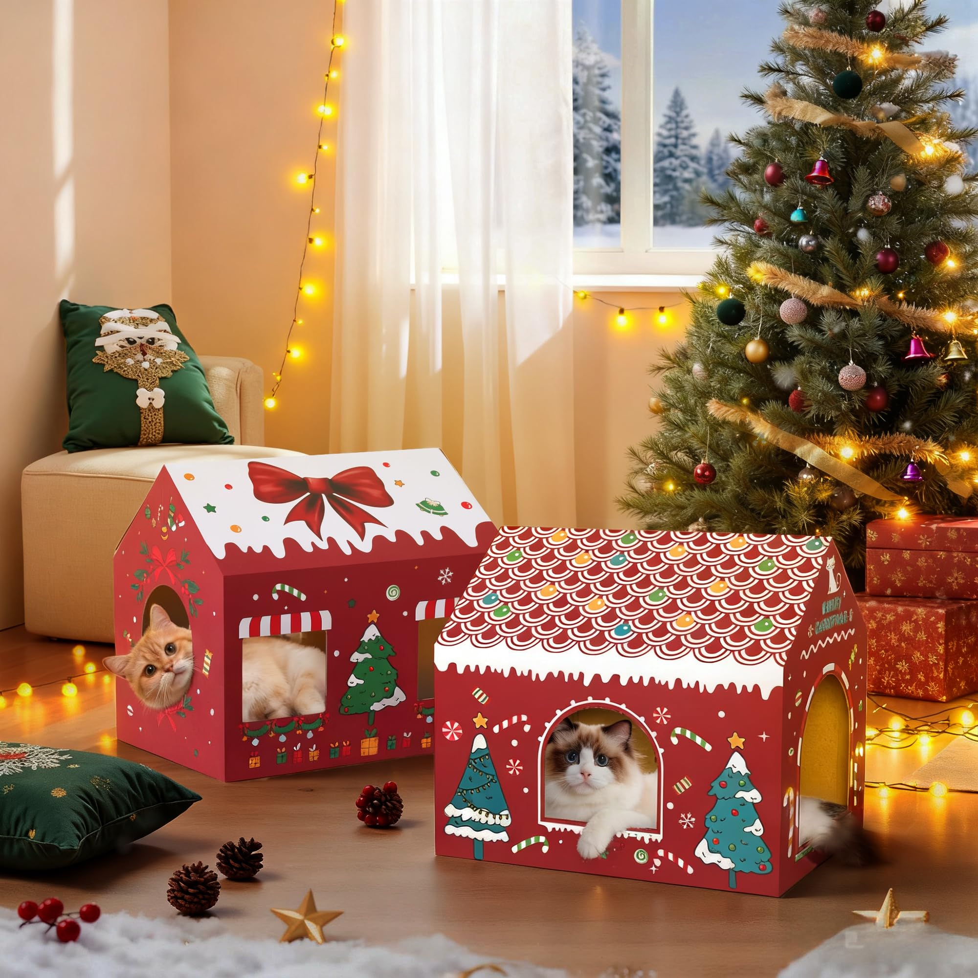 WESTERN HOME Christmas cat house cozy resting spot for small pets