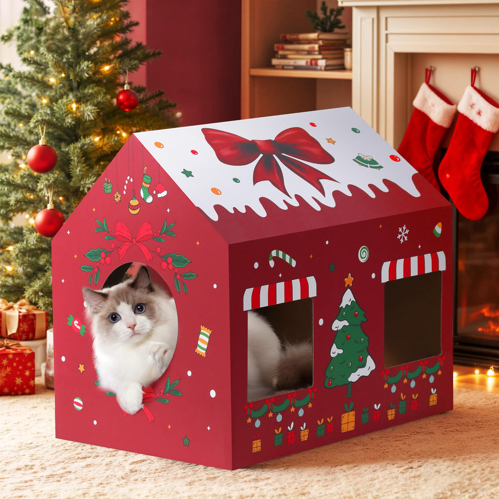 WESTERN HOME Christmas cat house front opening invites cats to explore and relax