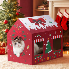 WESTERN HOME Christmas cat house front opening invites cats to explore and relax