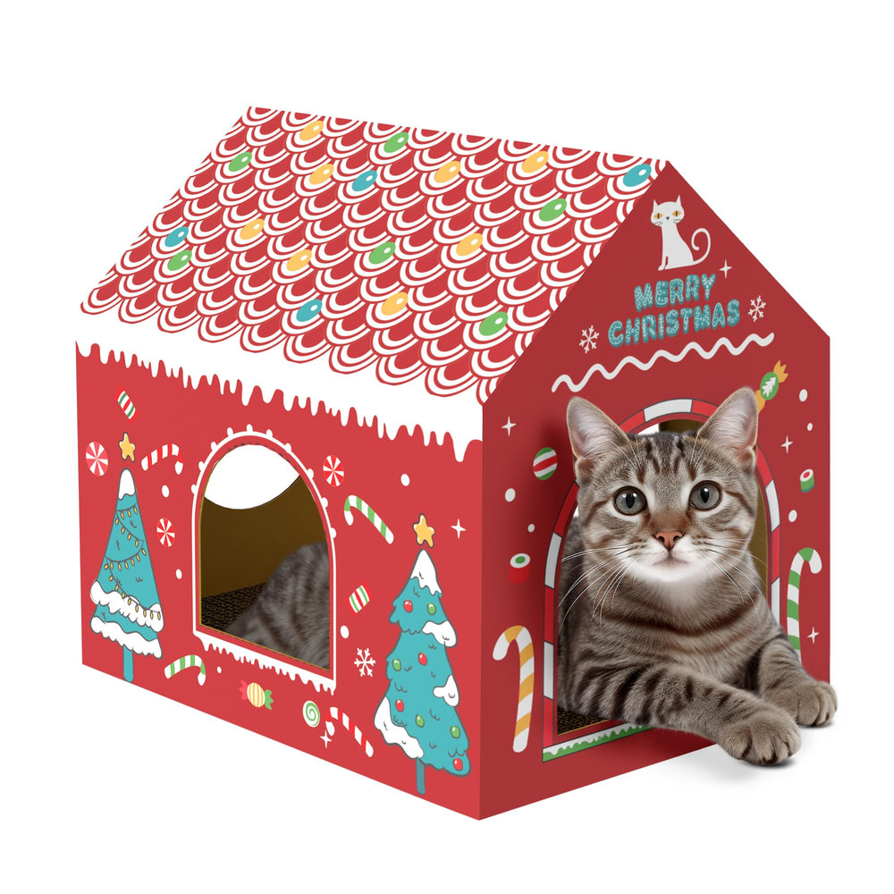 WESTERN HOME packaged Christmas cat house ready to gift.