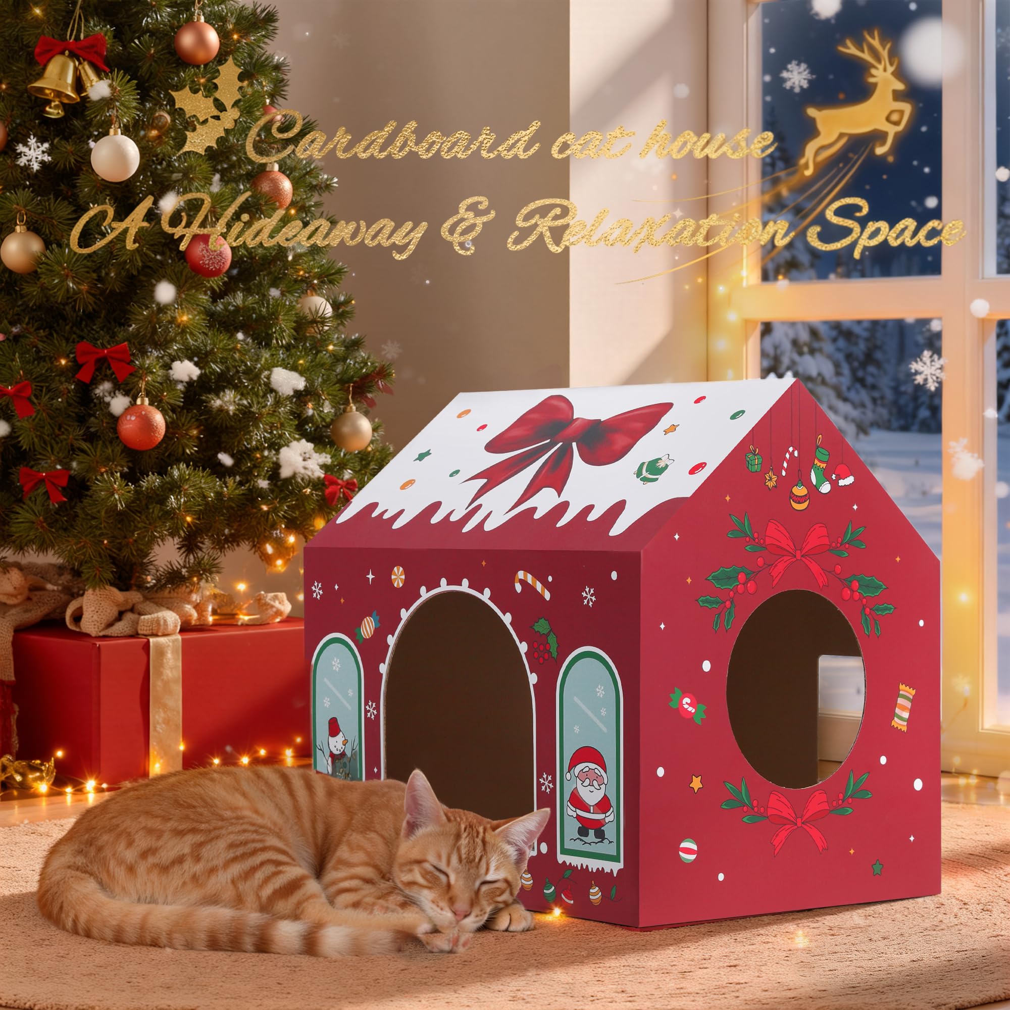WESTERN HOME Christmas cat house triangular roof creates snug shelter for chilly days