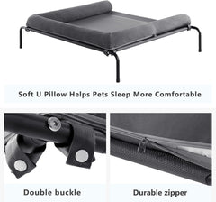 WESTERN HOME cooling elevated dog bed pillow closeup reveals soft U pillow and waterproof bolster