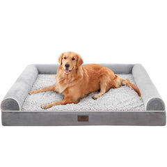 WESTERN HOME large gray dog bed with bolstered side pillow for secure lounging.