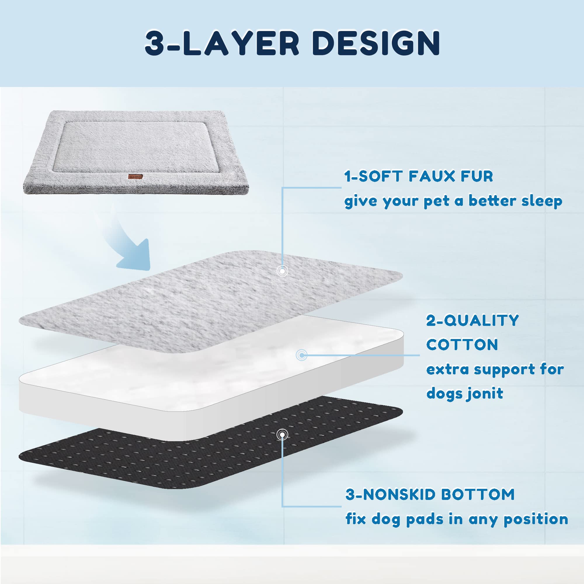 WESTERN HOME dog bed non-slip bottom keeps crate mat in place during playful moments.
