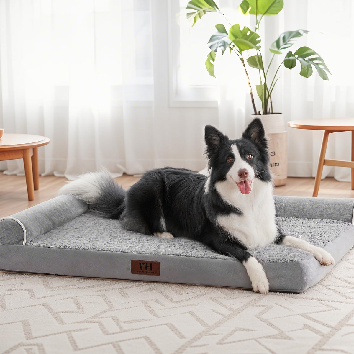 WESTERN HOME orthopedic dog bed with side bolster for secure, restful lounging.