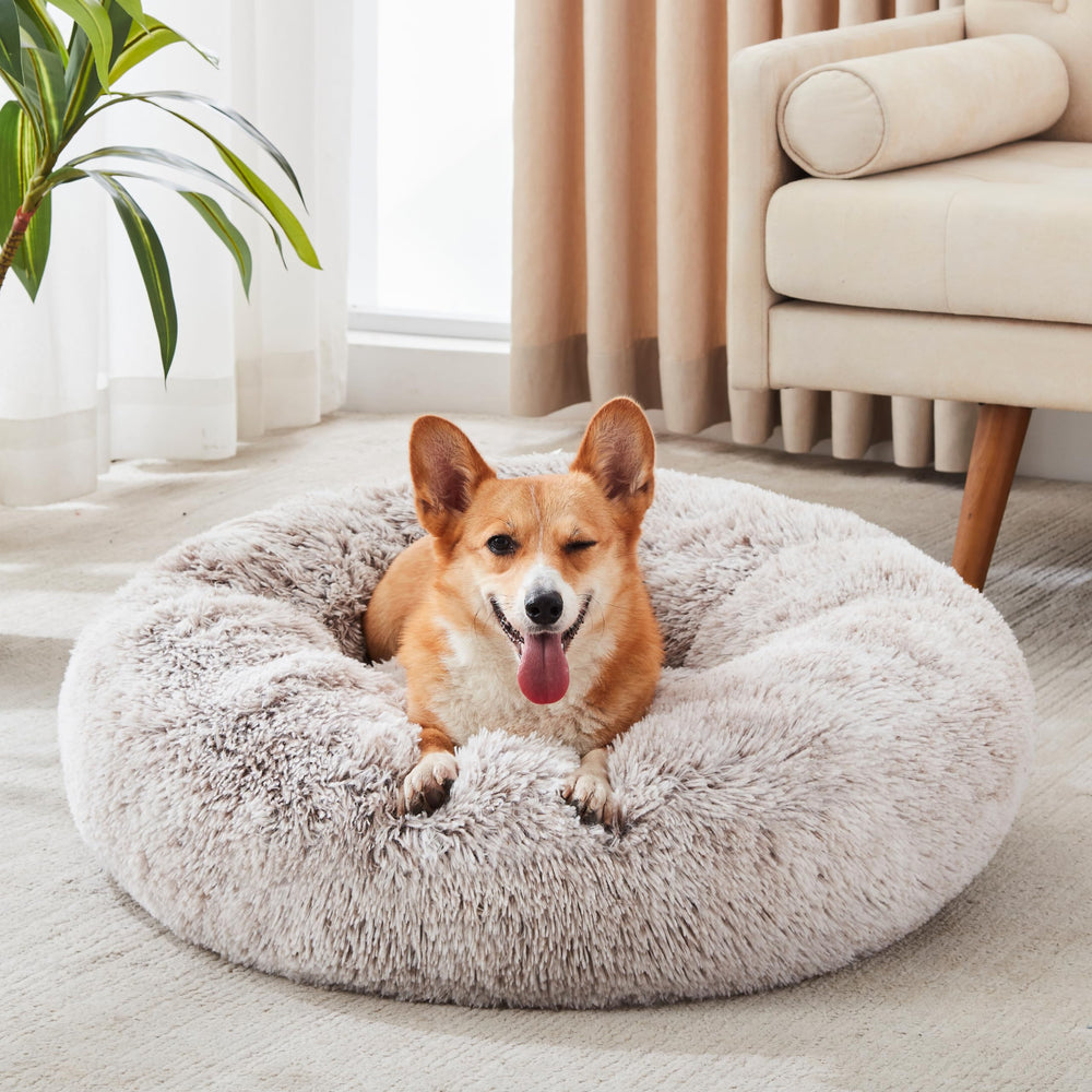 WESTERN HOME WH Calming Bed Round with plush faux fur for cozy naps
