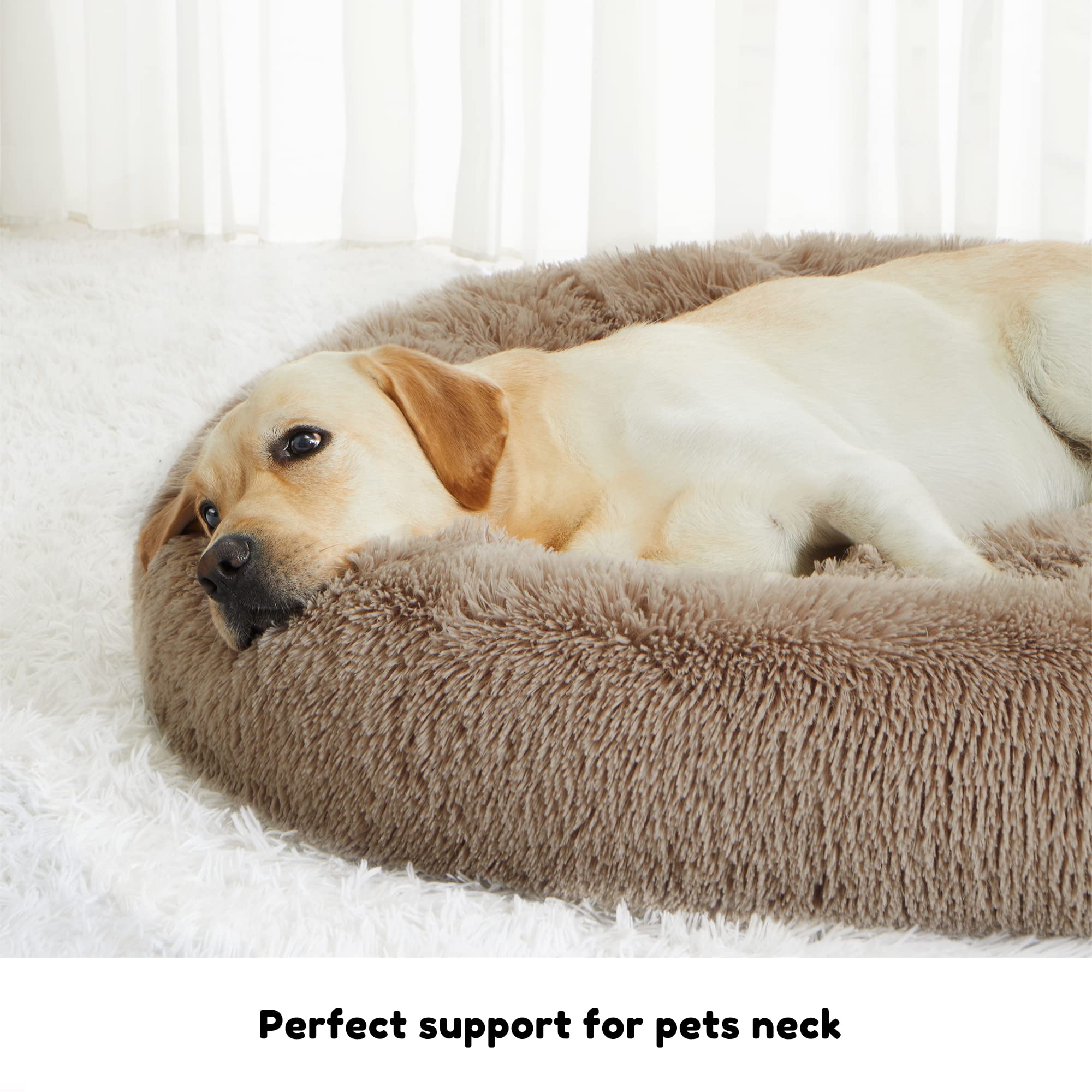 WESTERN HOME WH calming dog bed round bolster closeup highlights plush comfort.