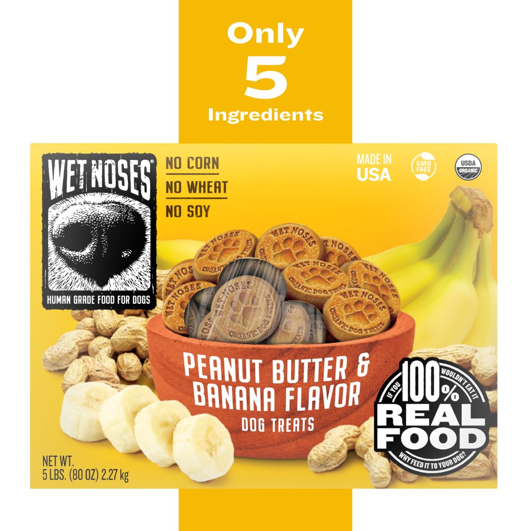 Wet Noses Organic Crunchy Dog Treats peanut-butter-banana savory crunch for senior dogs