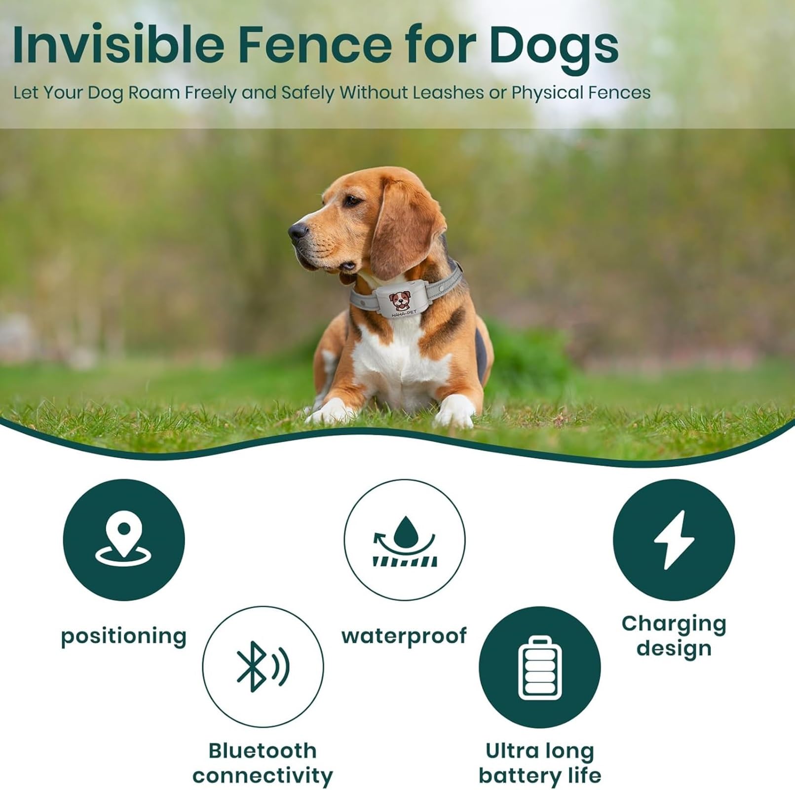 WEUYUY dog collar displays beep, vibration, and static training options.