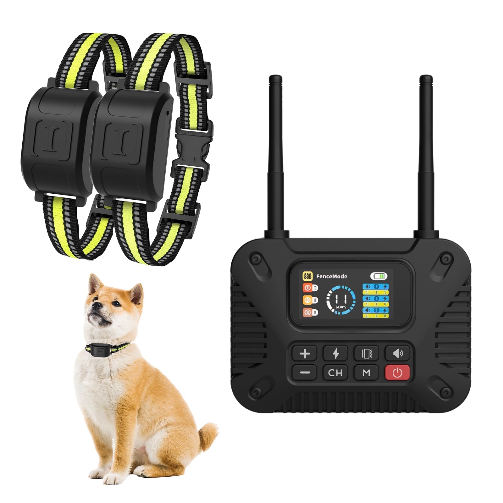 WEUYUY wireless dog fence transmitter with LCD display for easy setup.