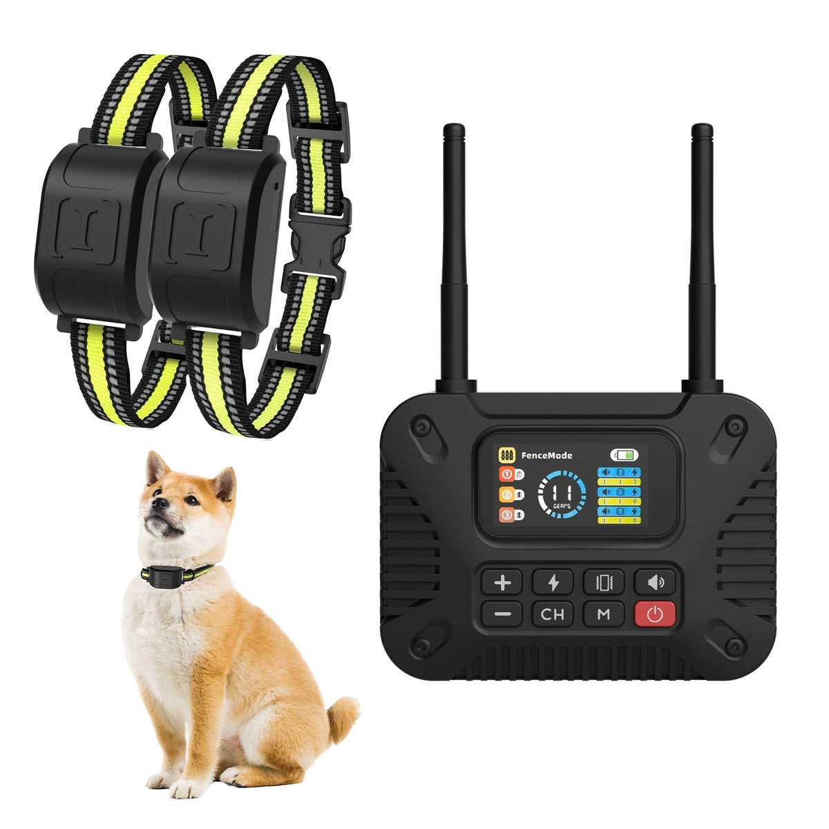 WEUYUY wireless dog fence transmitter with LCD display for easy setup.