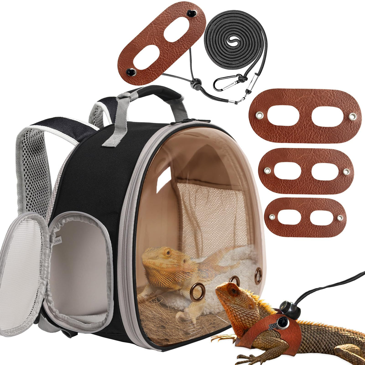 WEVONIGU bearded dragon backpack bubble window offers easy monitoring during travel.