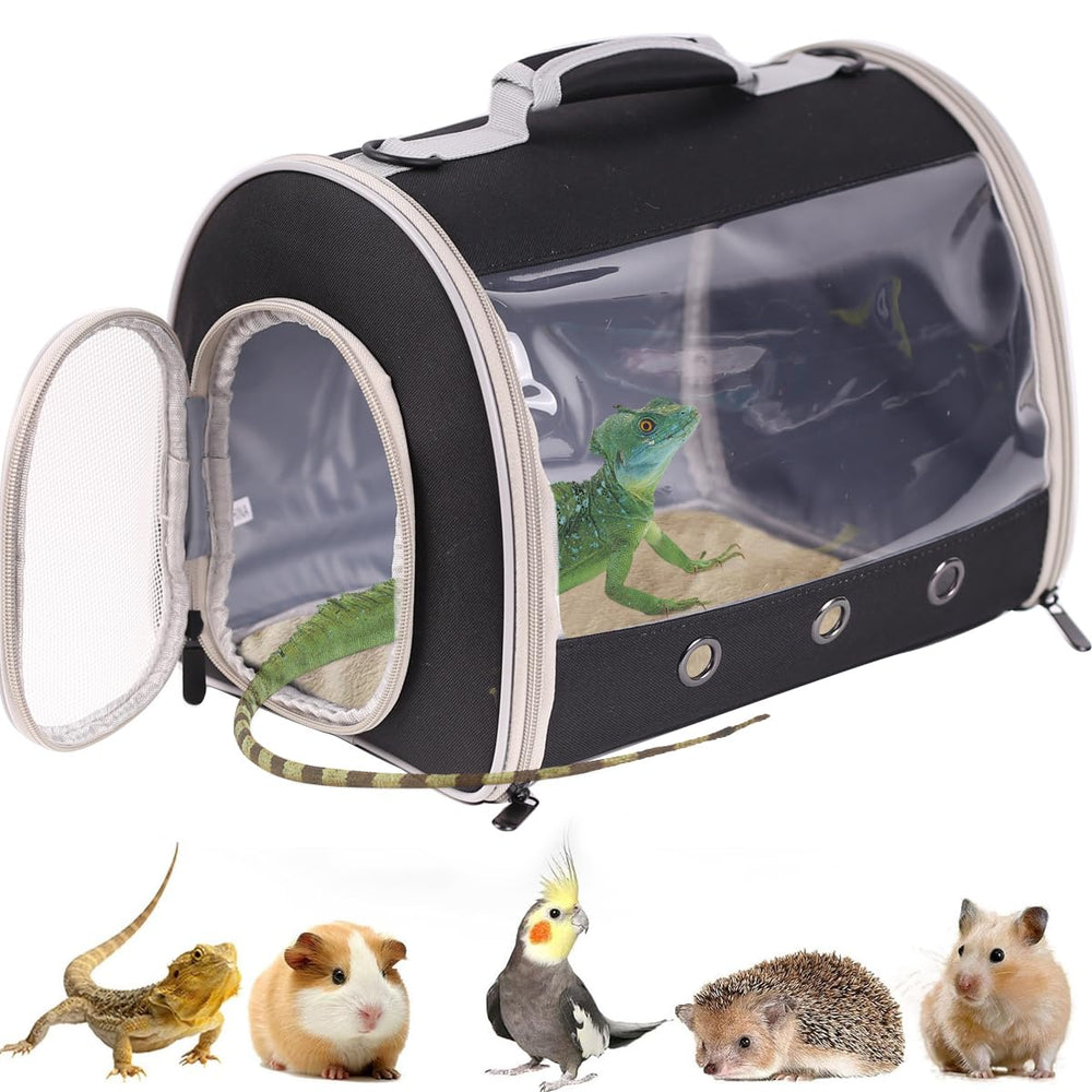 WEVONIGU bearded dragon travel carrier backpack back view showing comfortable carry.