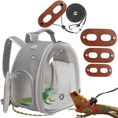 WEVONIGU leopard gecko travel carrier with bubble window for calm visibility.