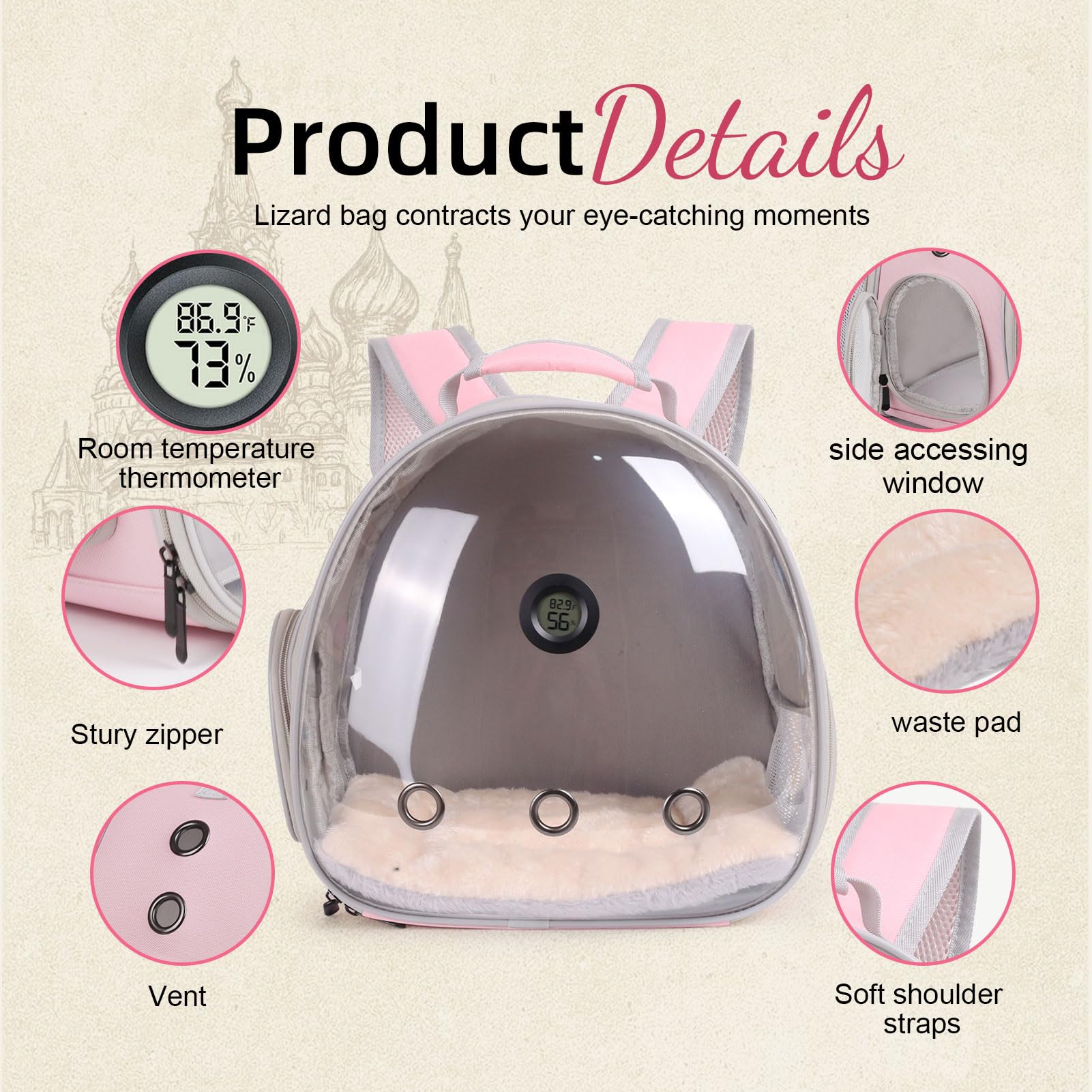 WEVONIGU lizard travel backpack with ergonomic straps for comfortable trips.