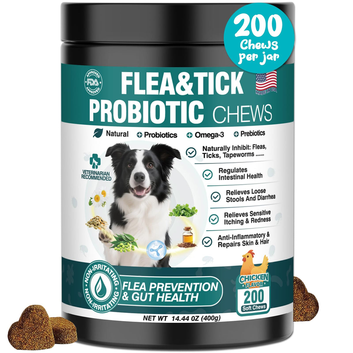 WEYILL dog flea and tick chews bottle for easy daily protection.