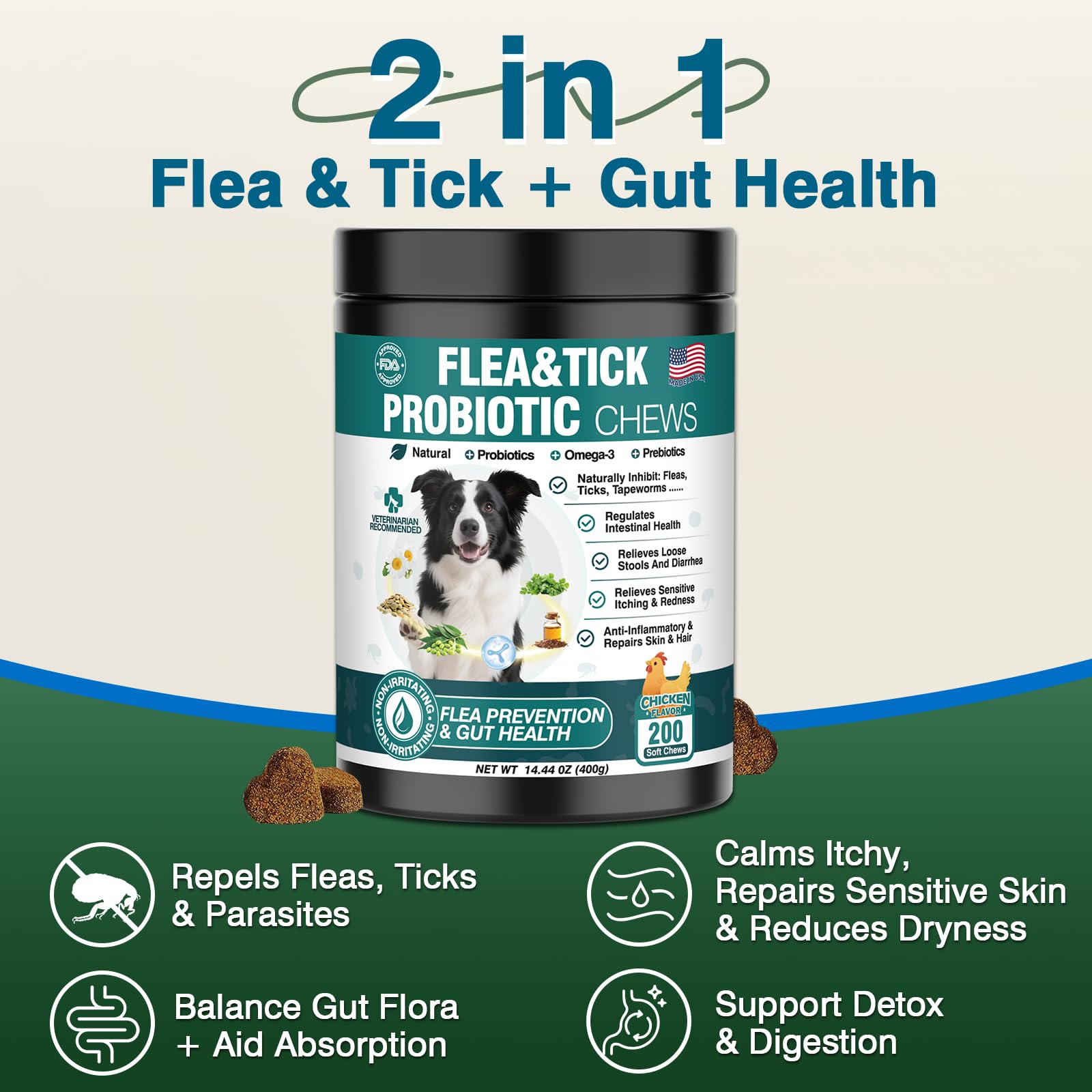 WEYILL probiotic chews chicken flavor shown as tasty gut health support.