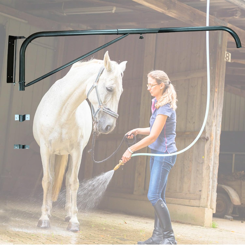 WGOHOSE swinging-arm horse wash attachment keeps the hose elevated for easier, tangle-free rinsing.