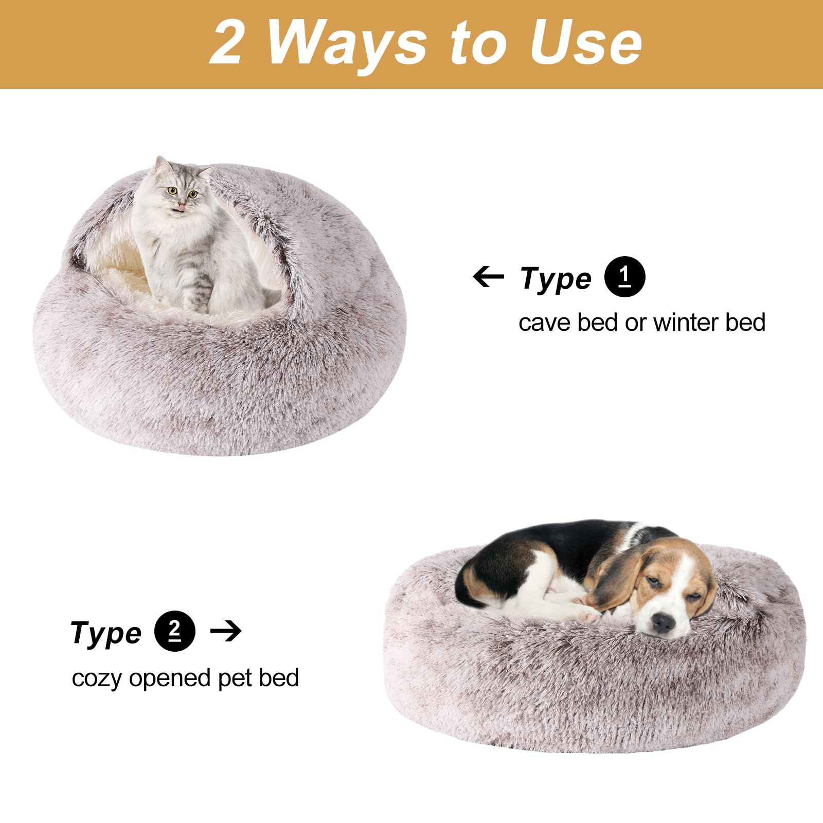 WgoogW dog bed donut-style shows supportive head and neck cushioning for peaceful rest.