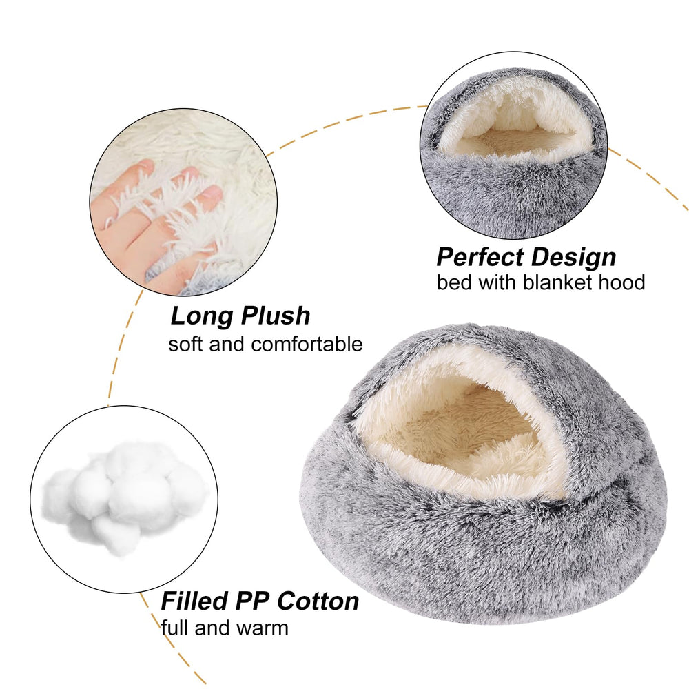 WgoogW hooded dog bed grey donut-top, supports head and neck during rest.