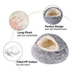 WgoogW hooded dog bed grey donut-top, supports head and neck during rest.