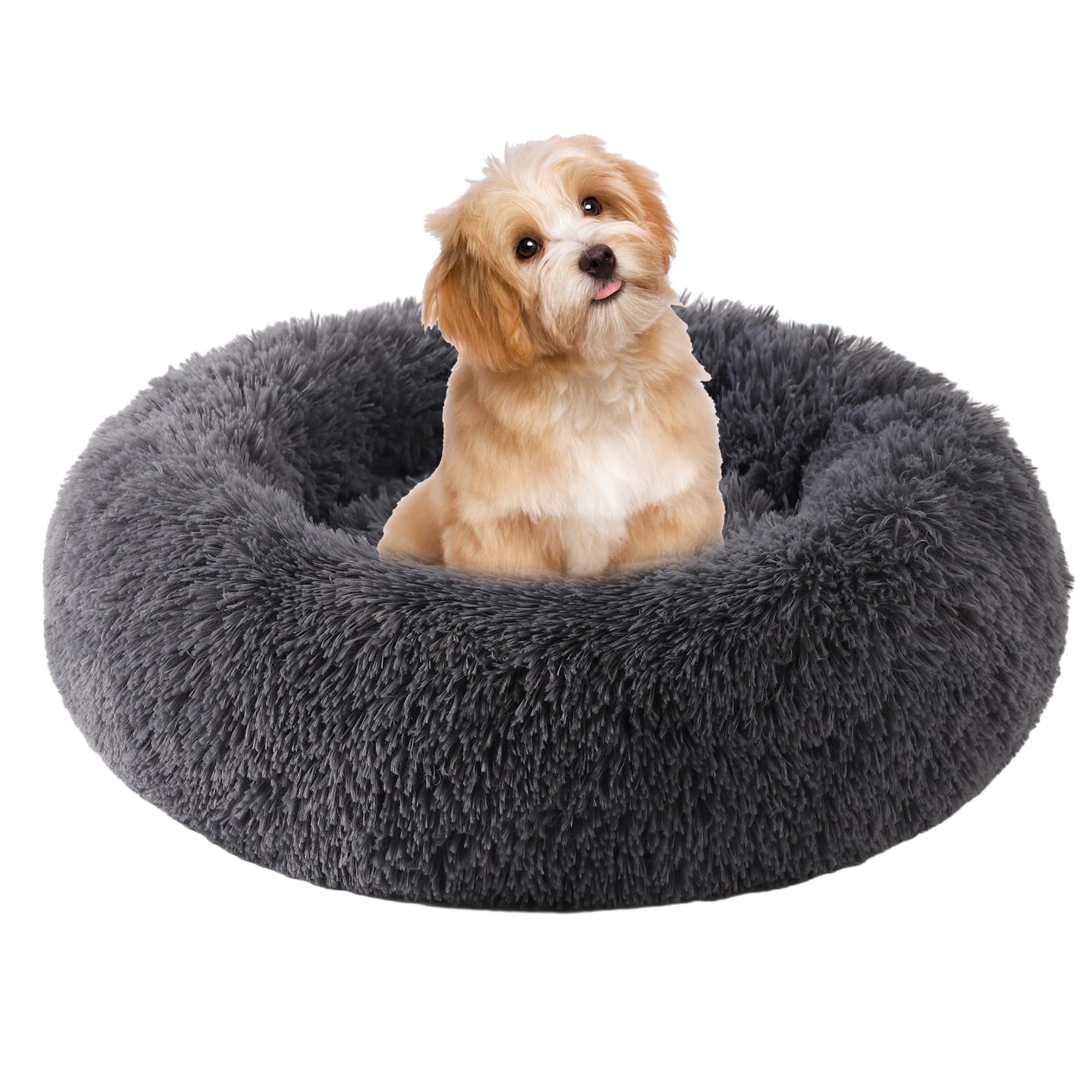 WgoogW small-round-dog-bed fluff front view for cozy naps and security.