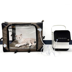 WhaleSing Pet Oxygen Cage with venturi fittings for adjustable oxygen.