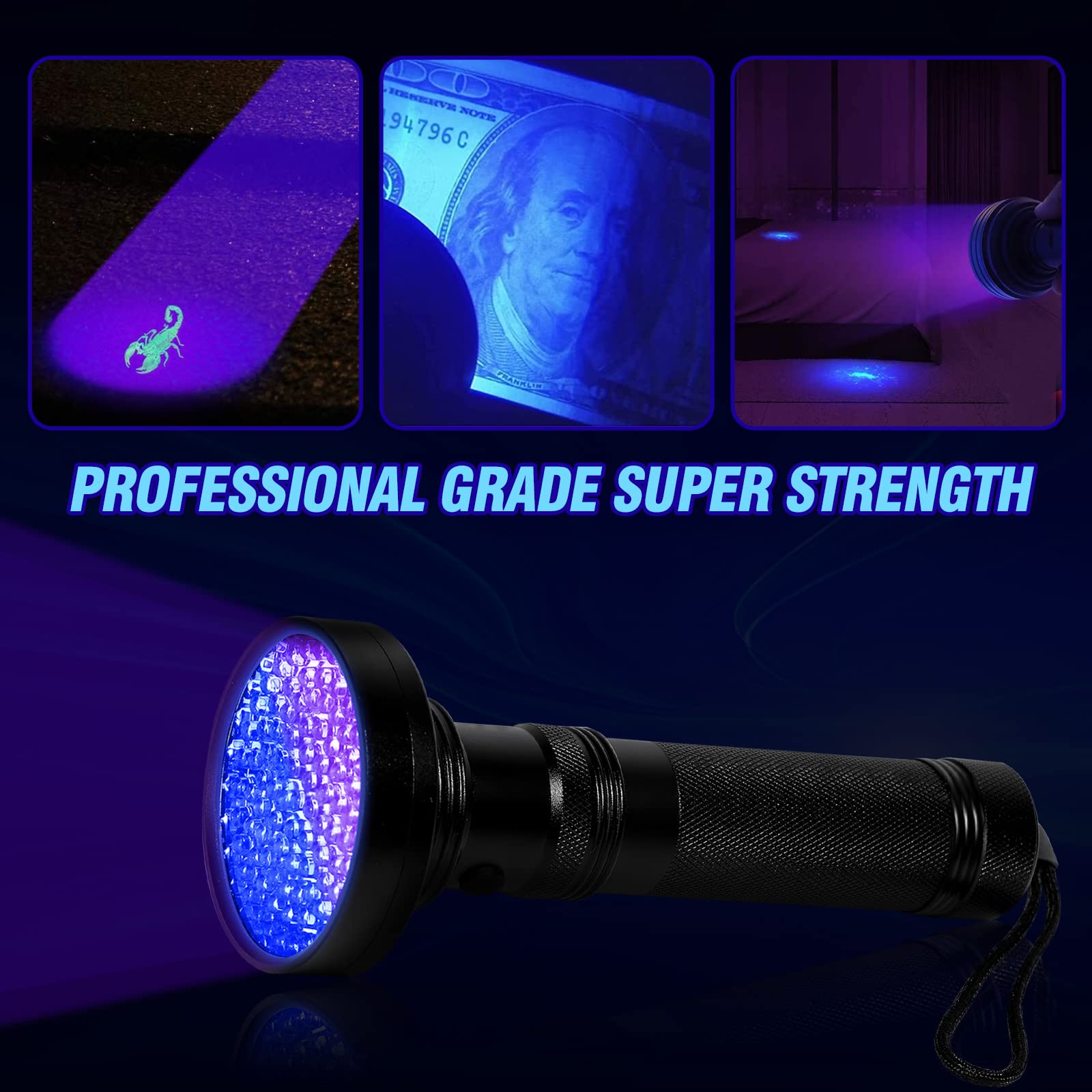 Whaply Black Light Flashlight beam reaches up to 50 feet for wide-area inspection