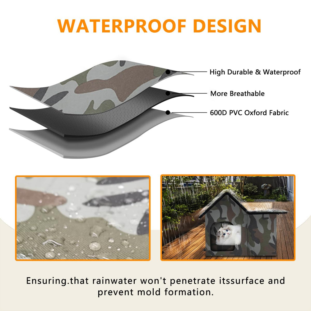 WHDPETS camouflage design helps shelter blend safely into outdoor spaces.