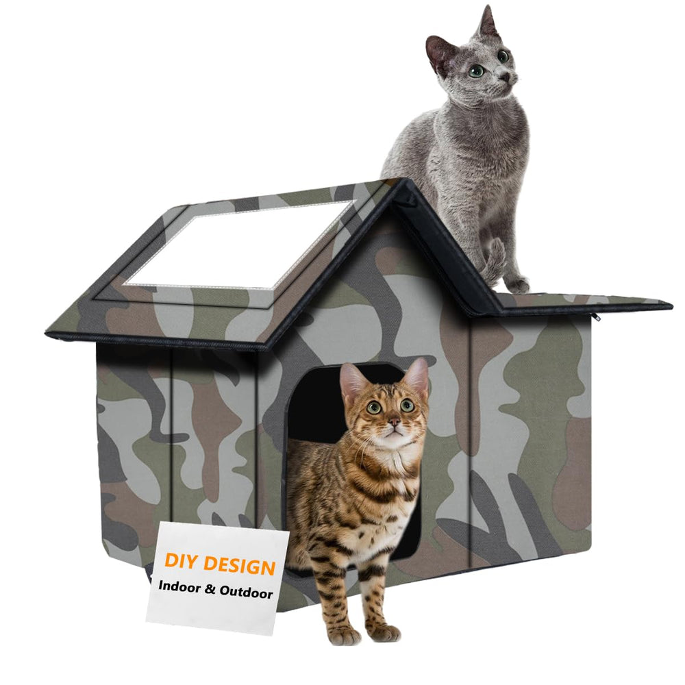 WHDPETS outdoor cat house side-door shields cats from drafts and cold weather.