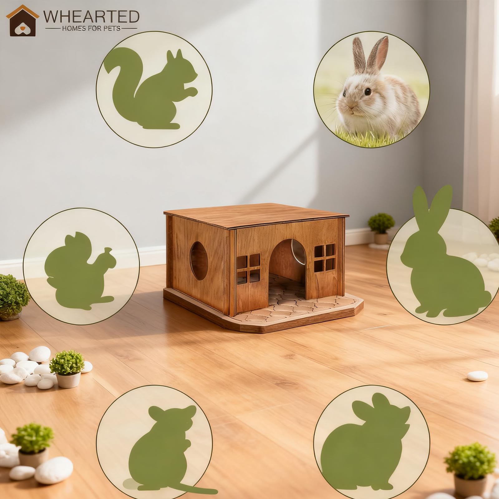 WHEARTED wooden guinea pig hideout size-friendly for various small pets.