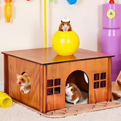 WHEARTED wooden guinea pig hideout side view highlights air-flow design.