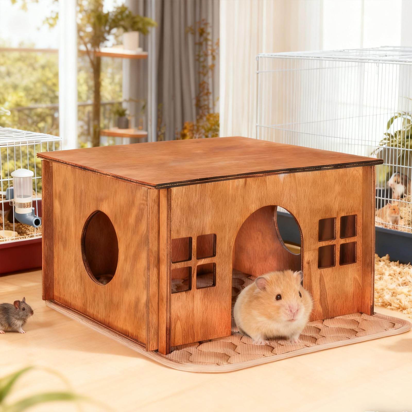 WHEARTED wooden guinea pig hideout spacious interior for play and rest.