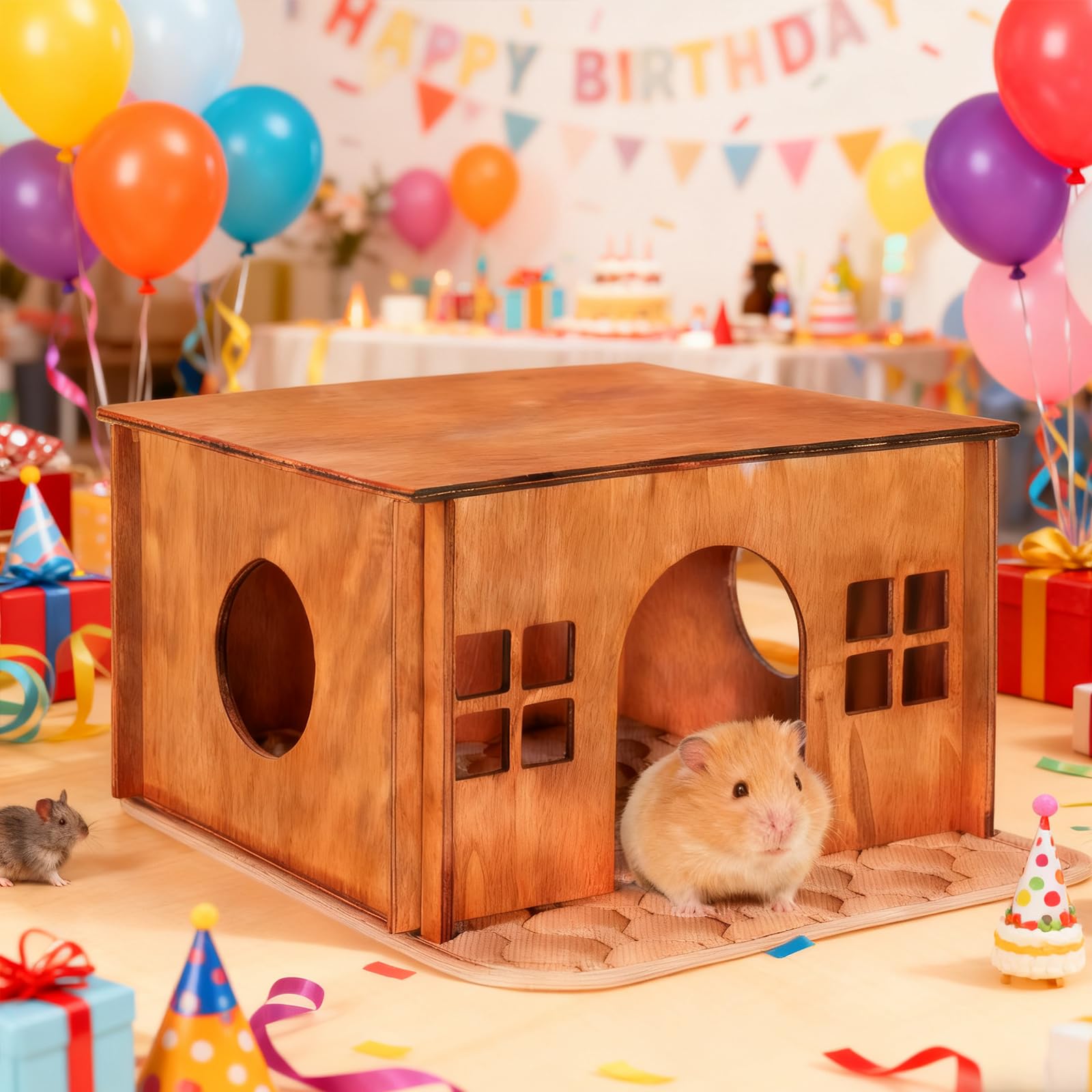 WHEARTED wooden guinea pig hideout flat-pack storage-friendly design.