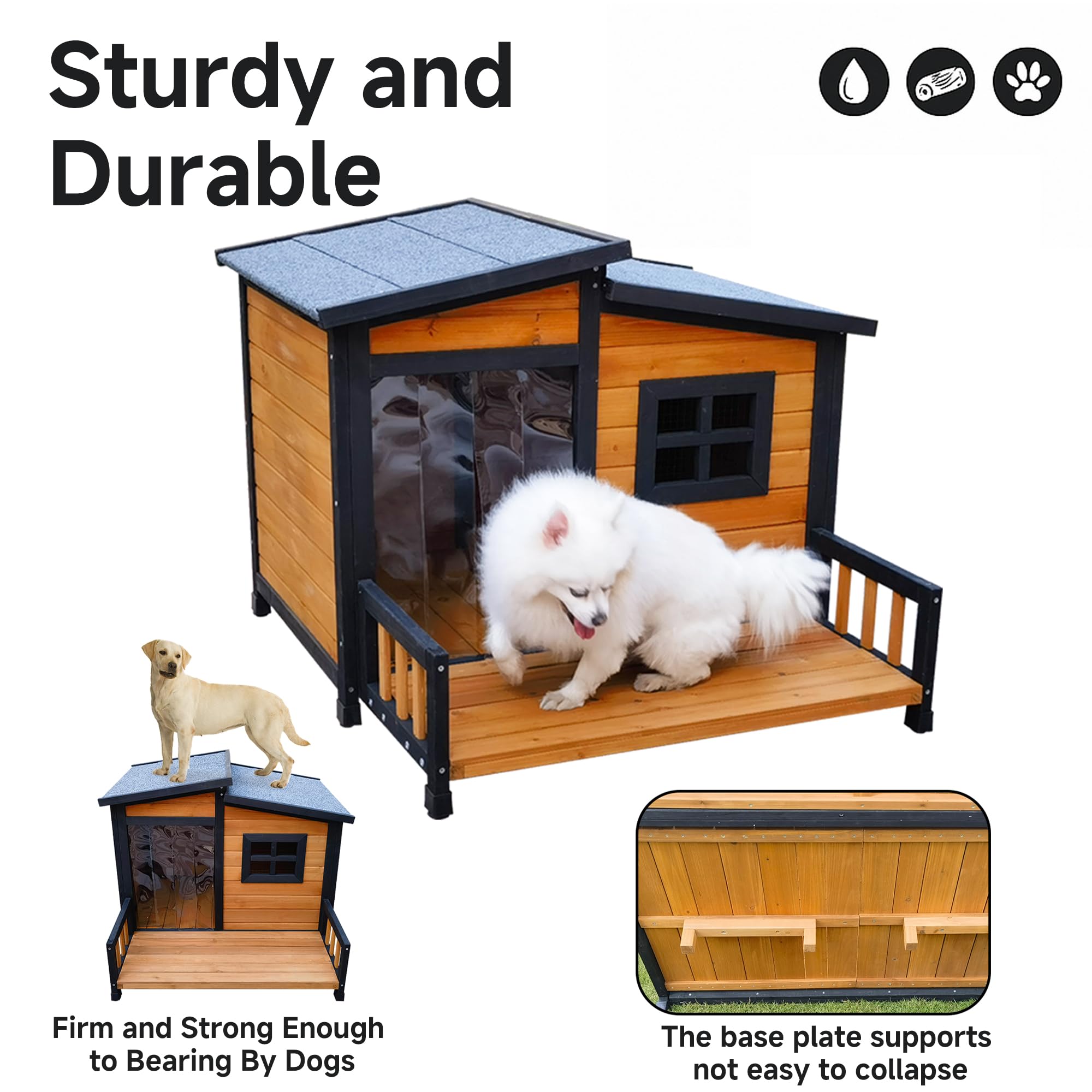 WHEGETED dog house elevated floor keeps paws dry on wet days