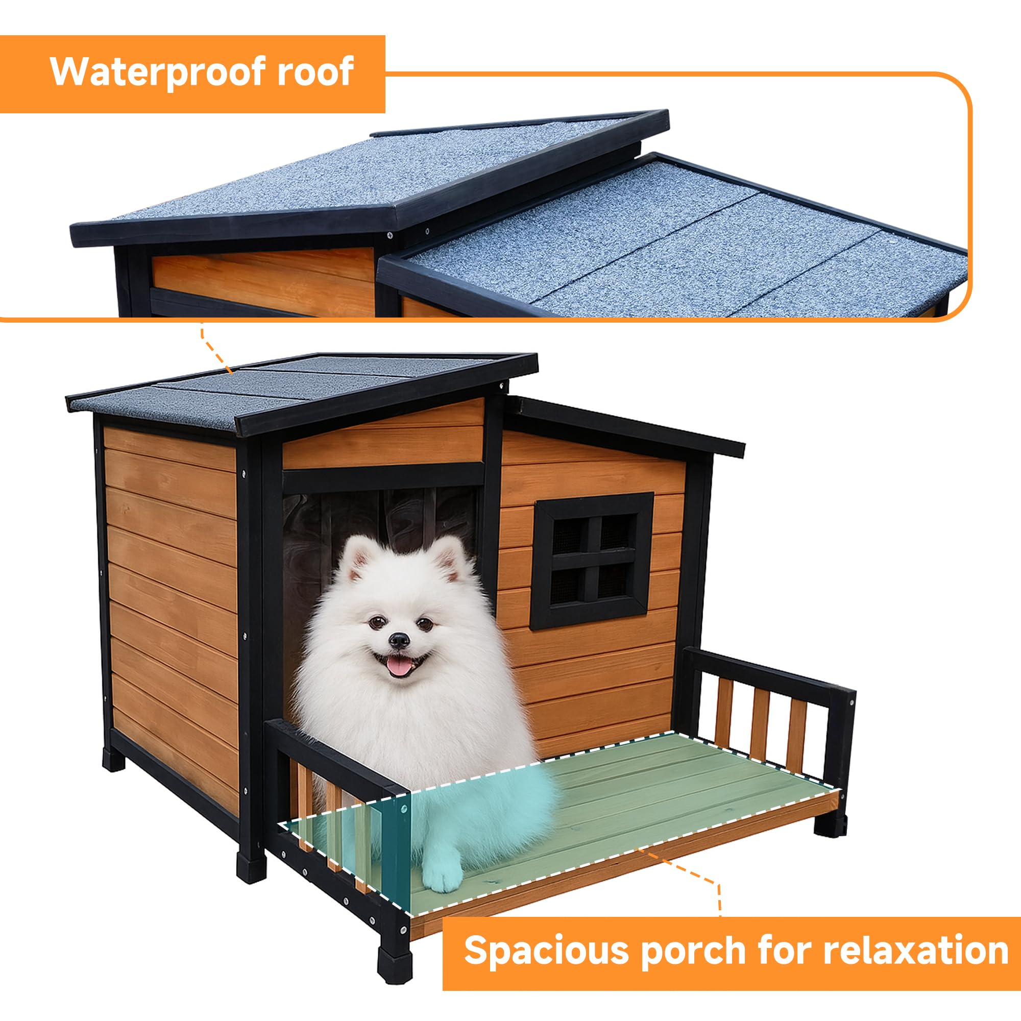 WHEGETED dog house roof emphasizes weatherproof protection against rain and UV exposure