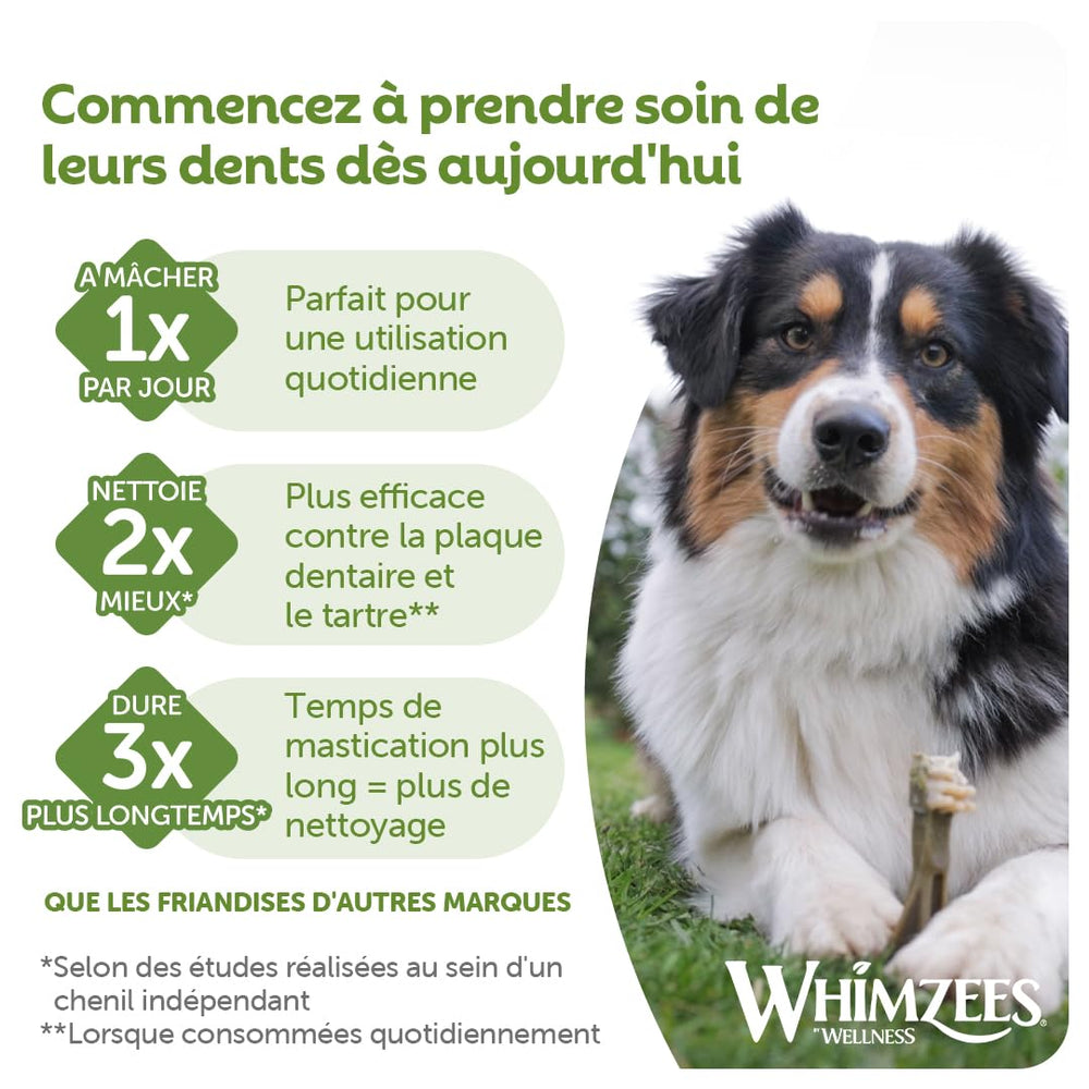 Whimzees ingredients label graphic highlights potato starch and plant-based components